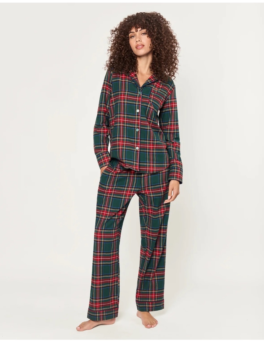 Petite Plume Tartan Flannel Pajama Set Christmas M never worn smoke pet free